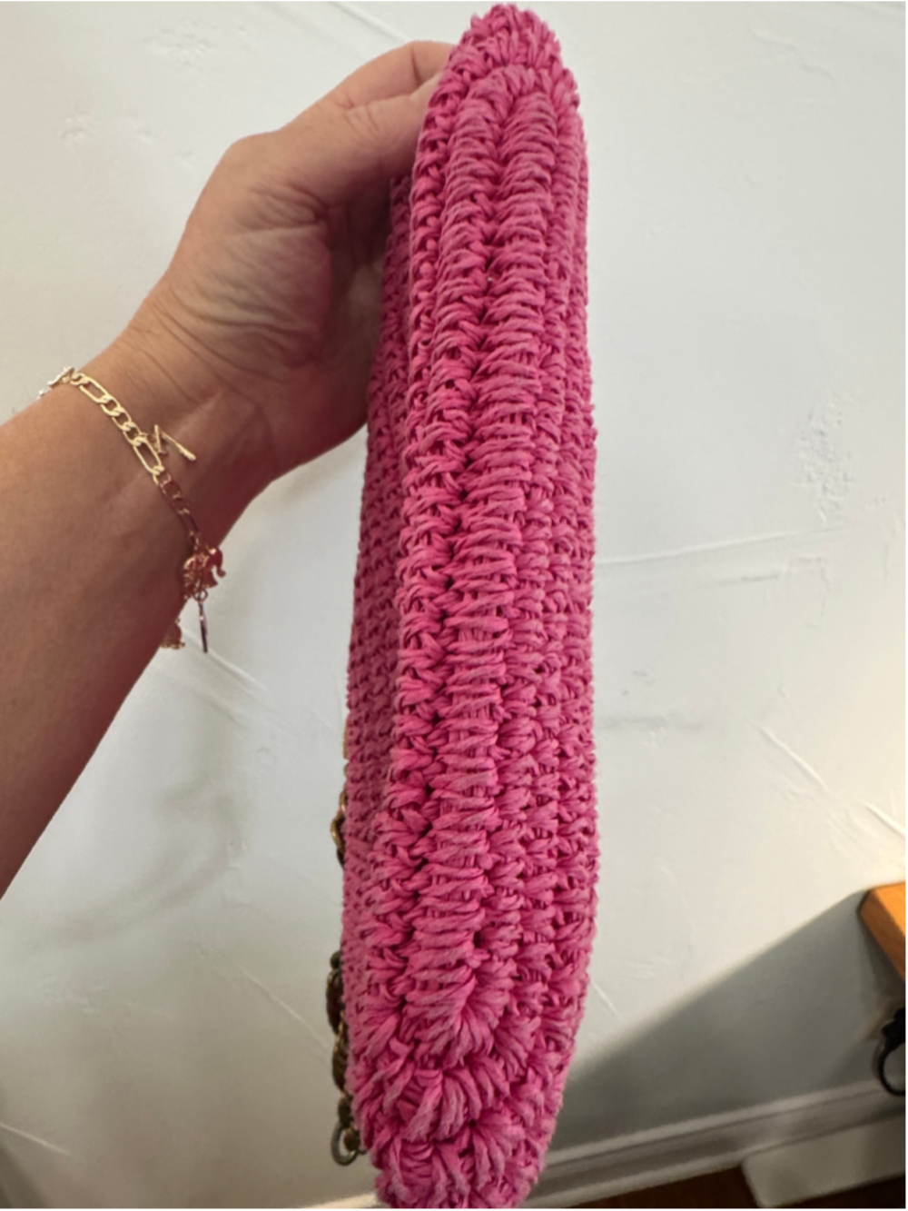 Kurt Geiger Hot Pink Raffia Tote Bag - Picture 5 of 8
